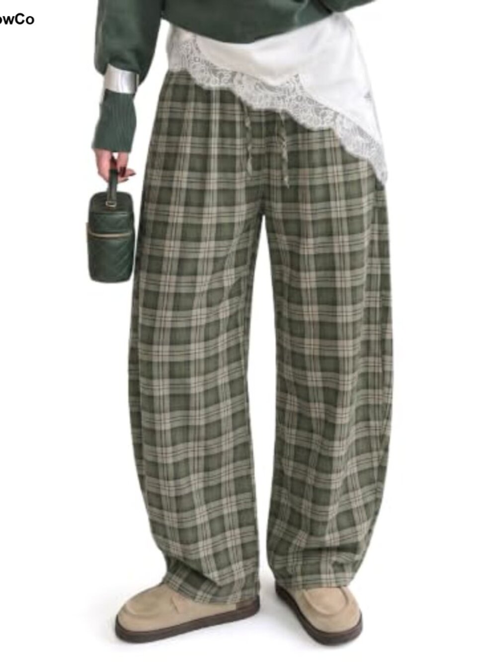 Plaid Barrel Pants Vintage Flannel Lounge Checkered Trousers Women